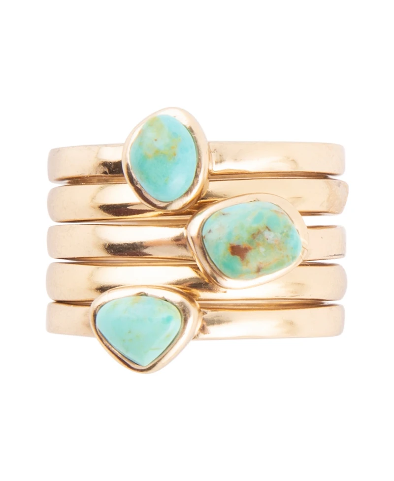 Barse Bold Bronze and Genuine Turquoise 5 Piece Stack Ring Set