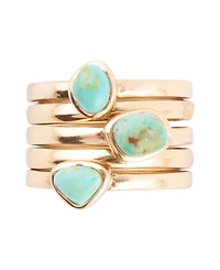 Barse Bold Bronze and Genuine Turquoise 5 Piece Stack Ring Set