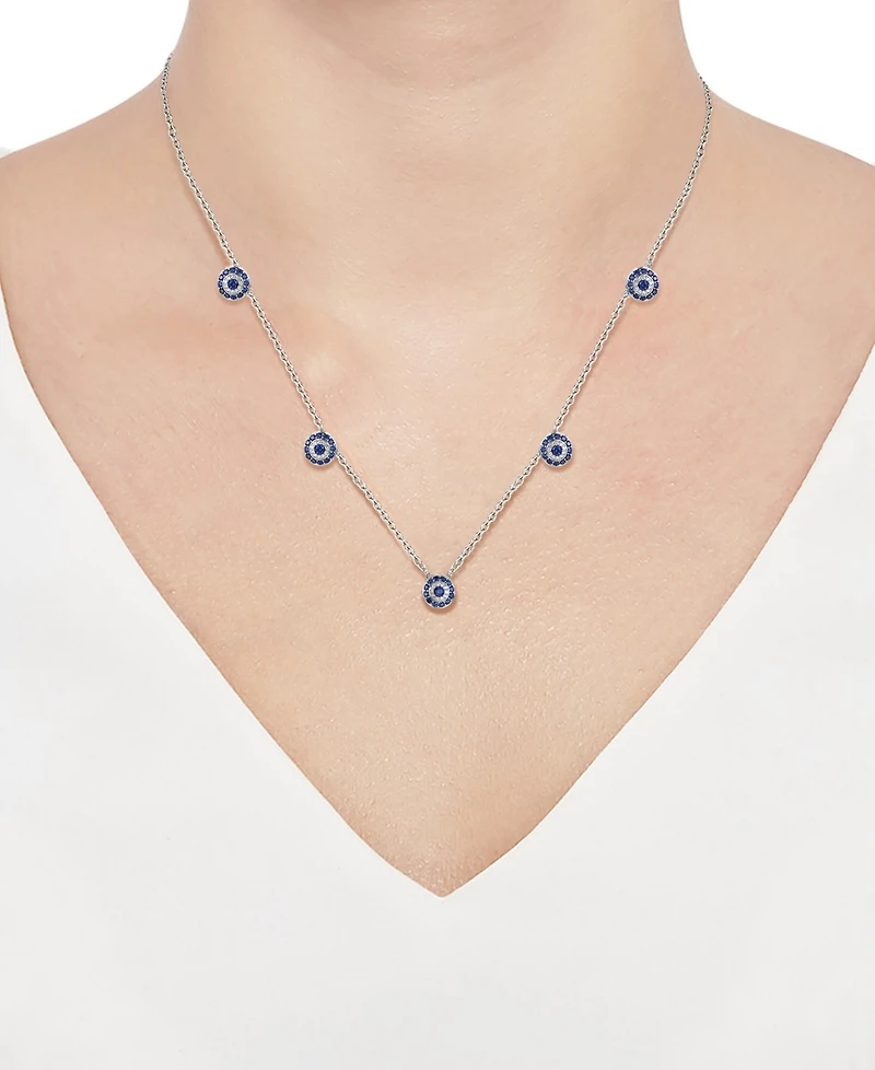 Lab-Grown Sapphire (1-1/10 ct. t.w.) & Lab-Grown White Sapphire (1/6 ct. t.w.) 17" Collar Necklace in Sterling Silver