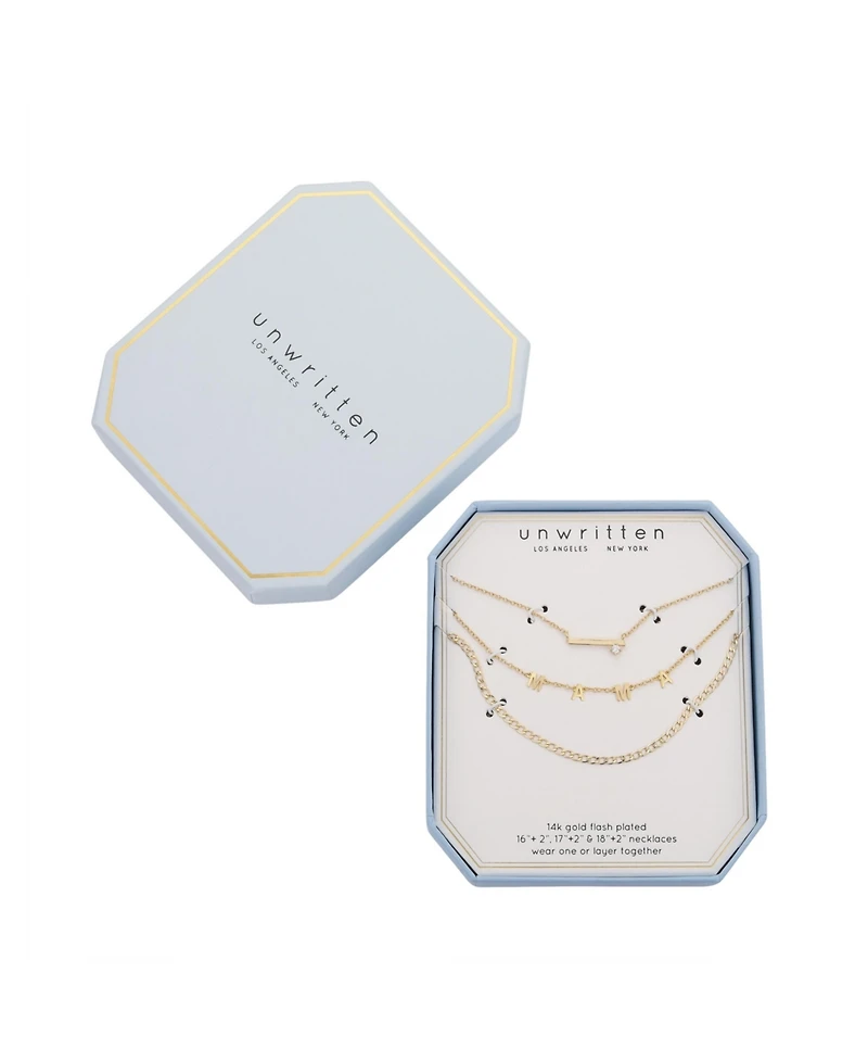 Unwritten 14K Gold Flash-Plated Cubic Zirconia Mama Layered Pendant Necklaces
