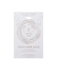 Unwritten Fine Silver Plated Cubic Zirconia Cross and Heart Layered Pendant Necklace