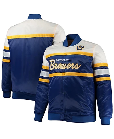Men's Mitchell & Ness Royal, Gold Milwaukee Brewers Big and Tall Coaches Satin Full-Snap Jacket