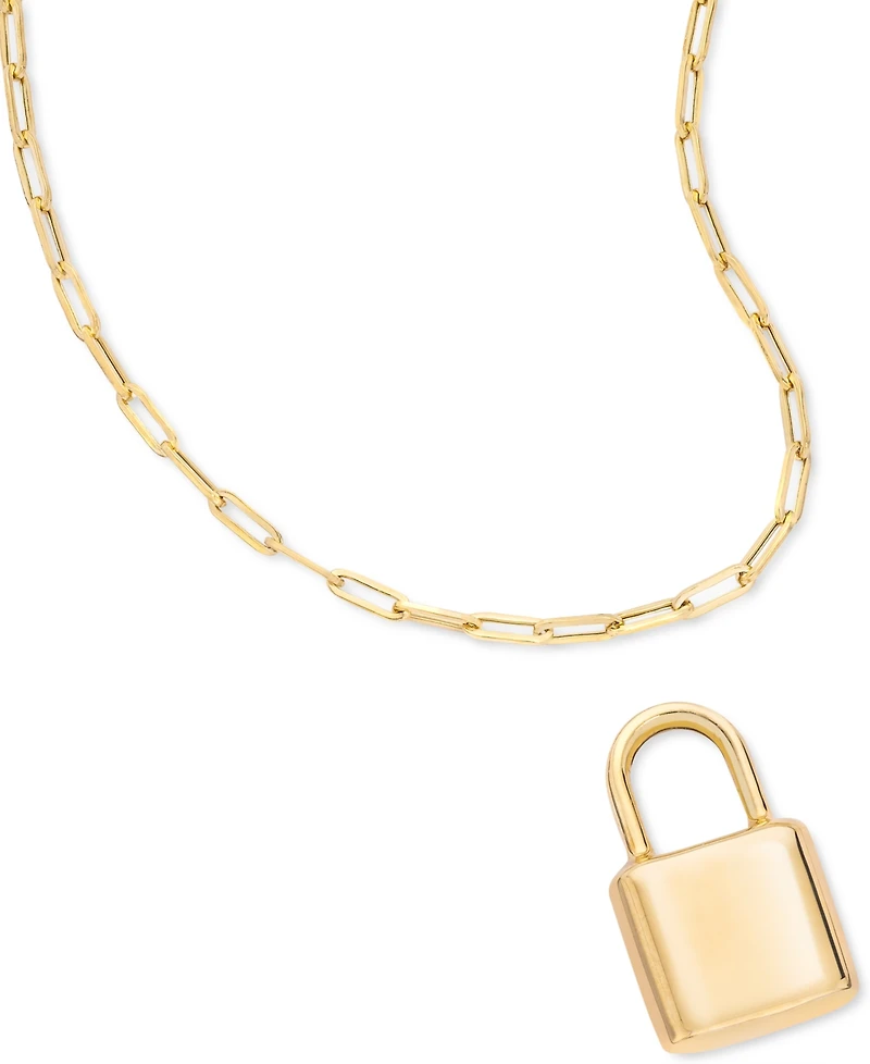 Padlock Paperclip 18" Pendant Necklace in 10k Gold