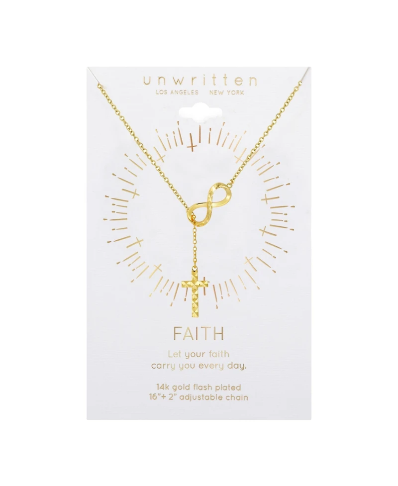 Unwritten 14K Gold Flash Plated Infinity and Cross Lariat Pendant Necklace