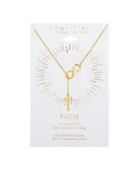 Unwritten 14K Gold Flash Plated Infinity and Cross Lariat Pendant Necklace