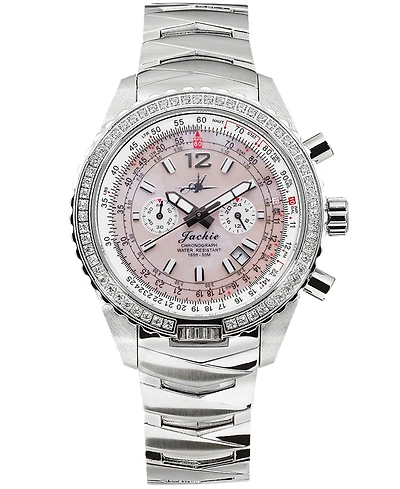 Abingdon Co. Women's Jackie Chronograph Multifunctional Silver-Tone Stainless Steel Bracelet Watch 41-1/2mm