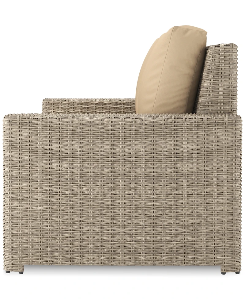 Sydney Woven Outdoor Loveseat with Sunbrella Spectrum Sand Cushions