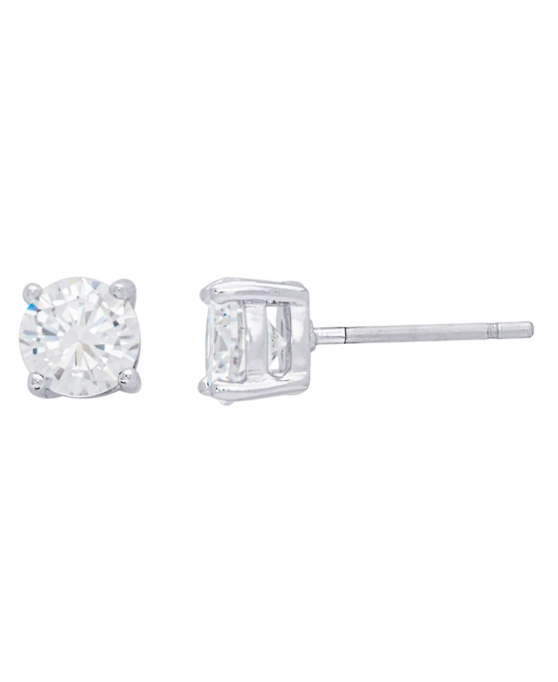 Women's Fine Silver Plated Round Cubic Zirconia Stud Earrings Set, 8 Pieces