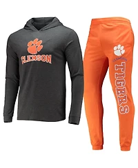 Men's Concepts Sport Orange, Charcoal Clemson Tigers Meter Long Sleeve Hoodie T-shirt and Jogger Pants Set