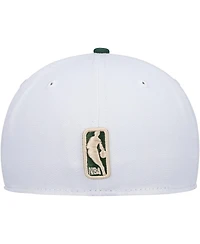 Men's New Era White, Hunter Green Milwaukee Bucks Arch Champs 59Fifty Fitted Hat