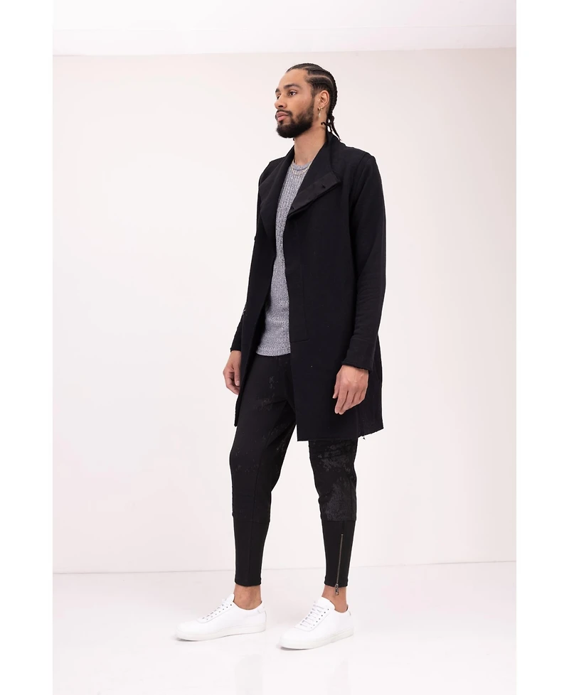 Ron Tomson Men's Modern Asymmetrical Raw Edge Rebel Cardigan Sweater