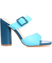 Journee Collection Women's Luca Vinyl Double Strap Block Heel Dress Sandals