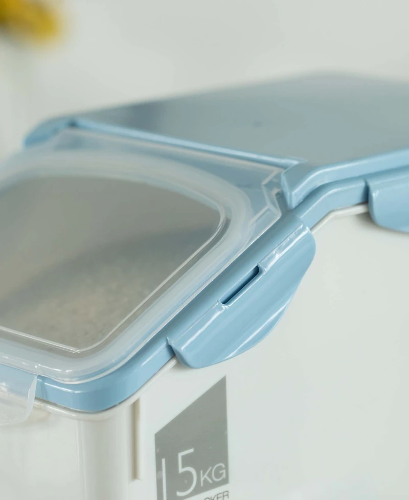 Large Plastic Storage Food Holder Containers with a Measuring Cup and Wheels, Set of 3