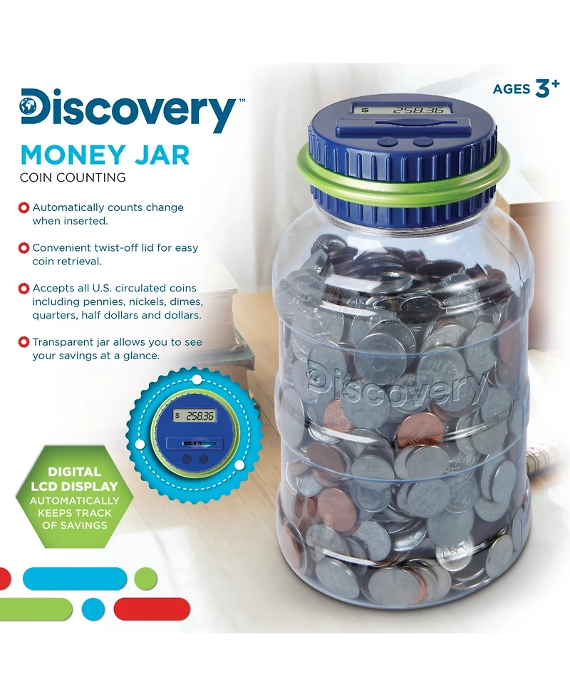 Discovery Kids Digital Coin-Counting Money Jar with Lcd Screen