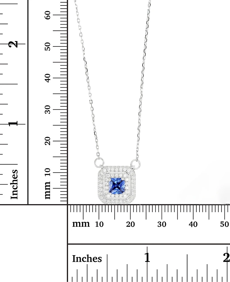 Cubic Zirconia Square Halo 18" Pendant Necklace in Sterling Silver