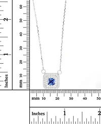 Cubic Zirconia Square Halo 18" Pendant Necklace in Sterling Silver
