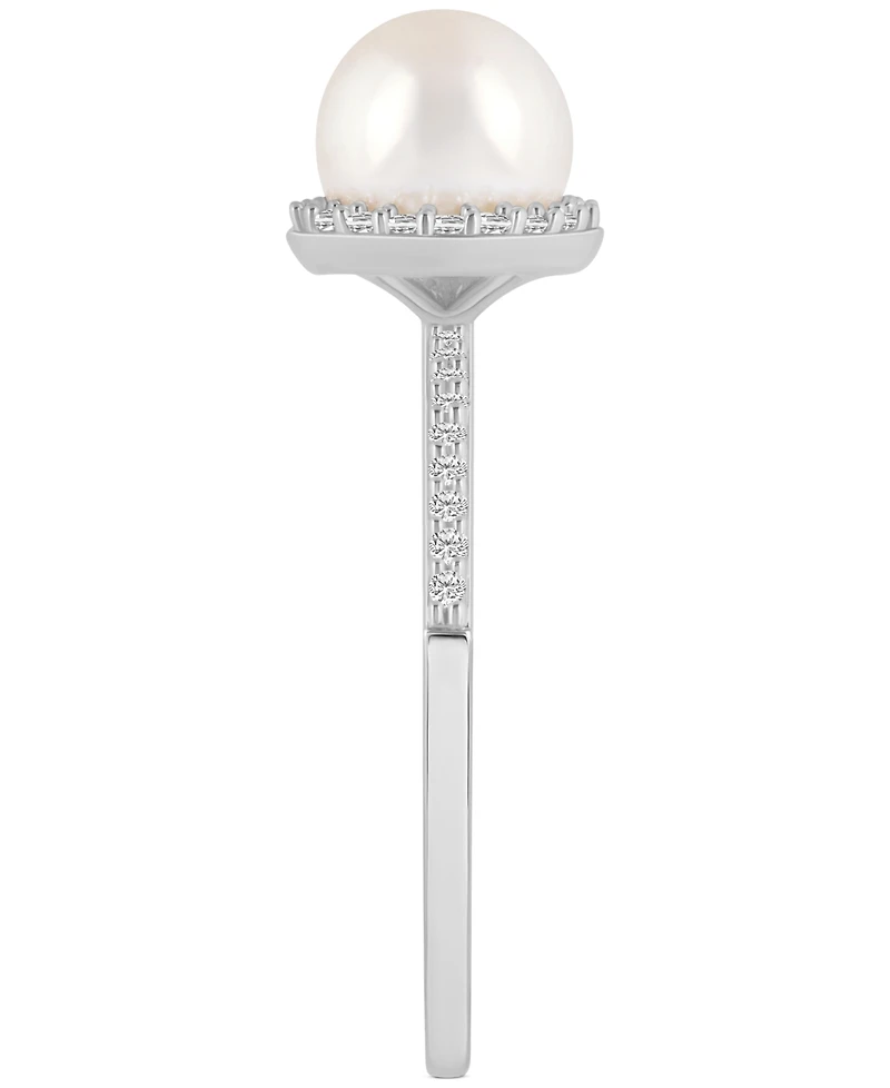 Cultured Freshwater Pearl (7mm) & Lab-Grown White Sapphire (1/5 ct. t.w.) Halo Ring 10k Gold
