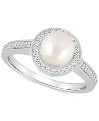 Cultured Freshwater Pearl & Diamond (1/5 ct. t.w.) Halo Ring Sterling Silver (Also Onyx, Labradorite Turquoise)
