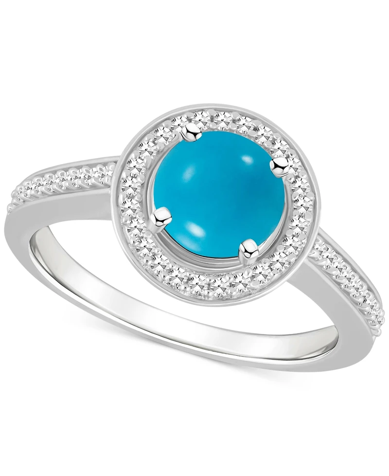 Cultured Freshwater Pearl & Diamond (1/5 ct. t.w.) Halo Ring Sterling Silver (Also Onyx, Labradorite Turquoise)