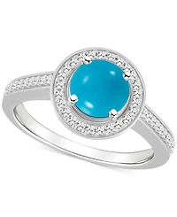 Cultured Freshwater Pearl & Diamond (1/5 ct. t.w.) Halo Ring Sterling Silver (Also Onyx, Labradorite Turquoise)