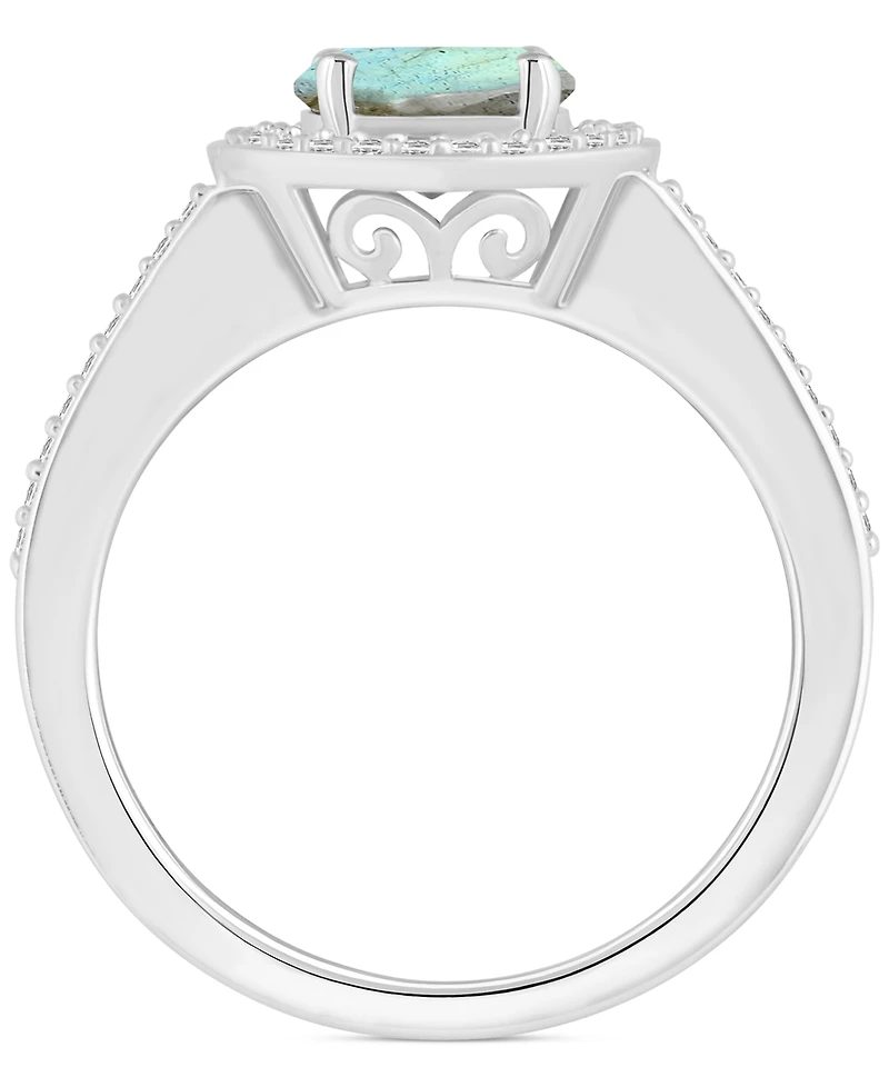 Cultured Freshwater Pearl & Diamond (1/5 ct. t.w.) Halo Ring Sterling Silver (Also Onyx, Labradorite Turquoise)