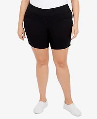 Plus Essentials Solid Color Tech Stretch Shorts with Elastic Waistband