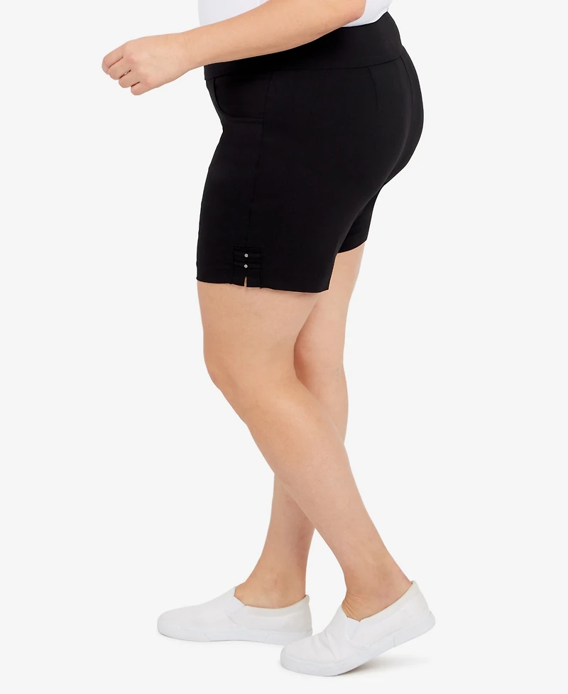Plus Essentials Solid Color Tech Stretch Shorts with Elastic Waistband