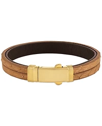 Esquire Men's Jewelry Two-Tone Triple Strap Leather Layered Bracelet in 18k Gold-Plated Sterling Silver, Created for Macy's
