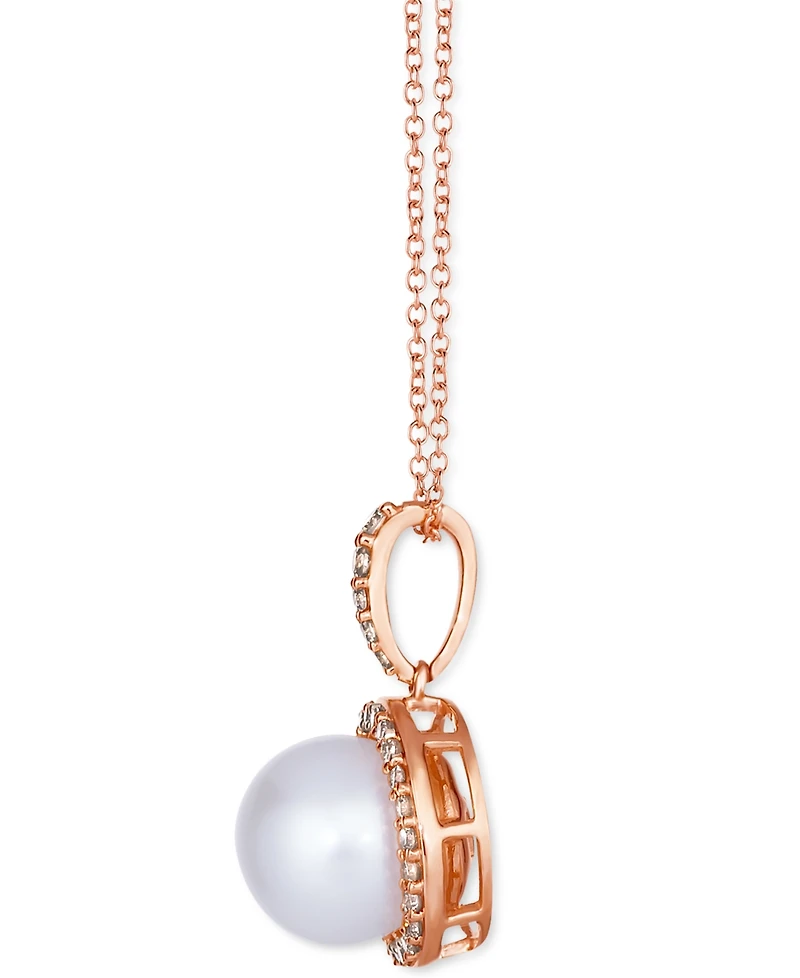 Le Vian Vanilla Pearl (9mm) & Nude Diamond (1/3 ct. t.w.) Halo Pendant Necklace in 14k Rose Gold, Adjustable length to 20"