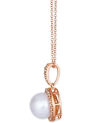 Le Vian Vanilla Pearl (9mm) & Nude Diamond (1/3 ct. t.w.) Halo Pendant Necklace in 14k Rose Gold, Adjustable length to 20"