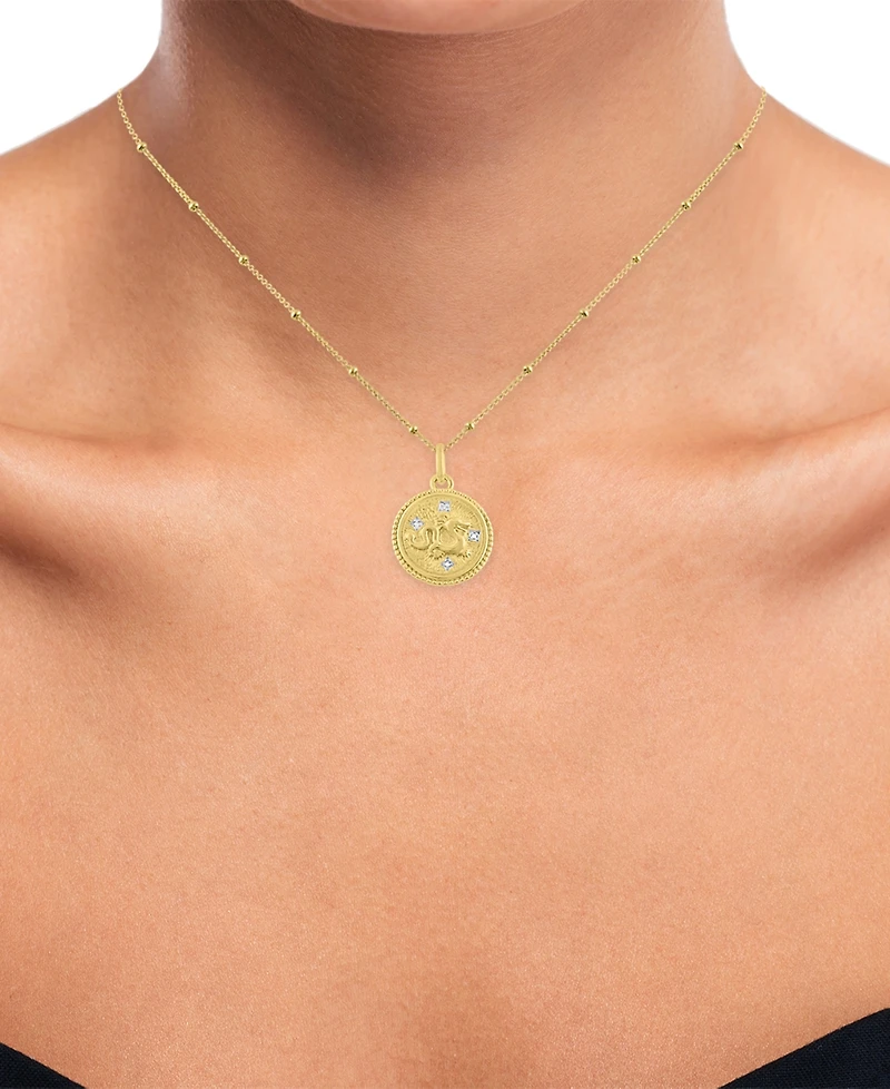 Diamond Accent Chinese Zodiac Disc 18" Pendant Necklace 14k Gold-Plated Sterling Silver