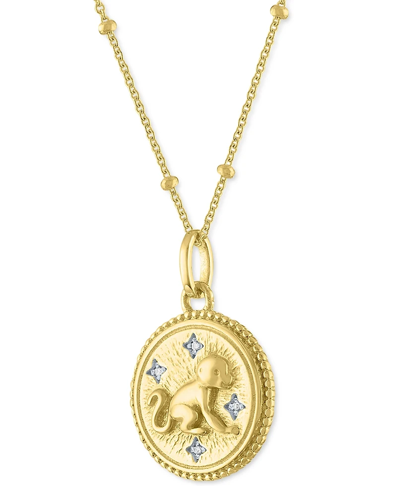 Diamond Accent Chinese Zodiac Disc 18" Pendant Necklace in 14k Gold-Plated Sterling Silver