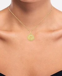 Diamond Accent Chinese Zodiac Disc 18" Pendant Necklace in 14k Gold-Plated Sterling Silver
