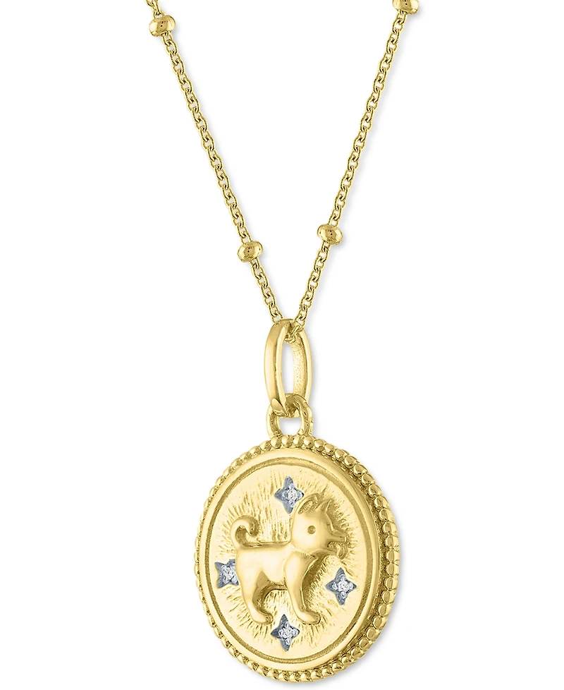 Diamond Accent Chinese Zodiac Disc 18" Pendant Necklace 14k Gold-Plated Sterling Silver
