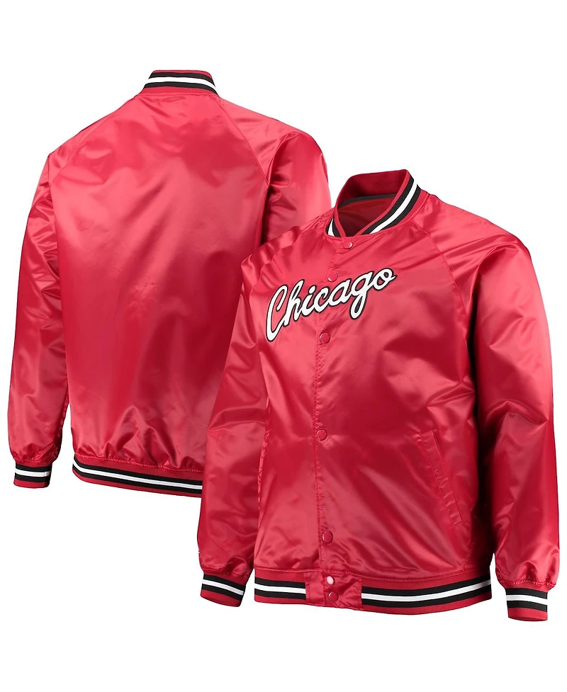 Men's Mitchell & Ness Red Chicago Bulls Big and Tall Hardwood Classics Raglan Satin Full-Snap Jacket