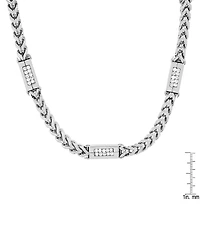 Steeltime Men's Stainless Steel Wheat Chain and Simulated Diamonds Link Necklace