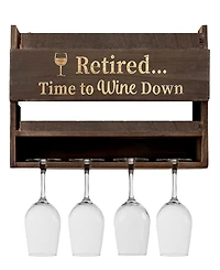Retired Time To Wine Down Wall Mounted Wine Rack with Wine Glasses, Set of 5