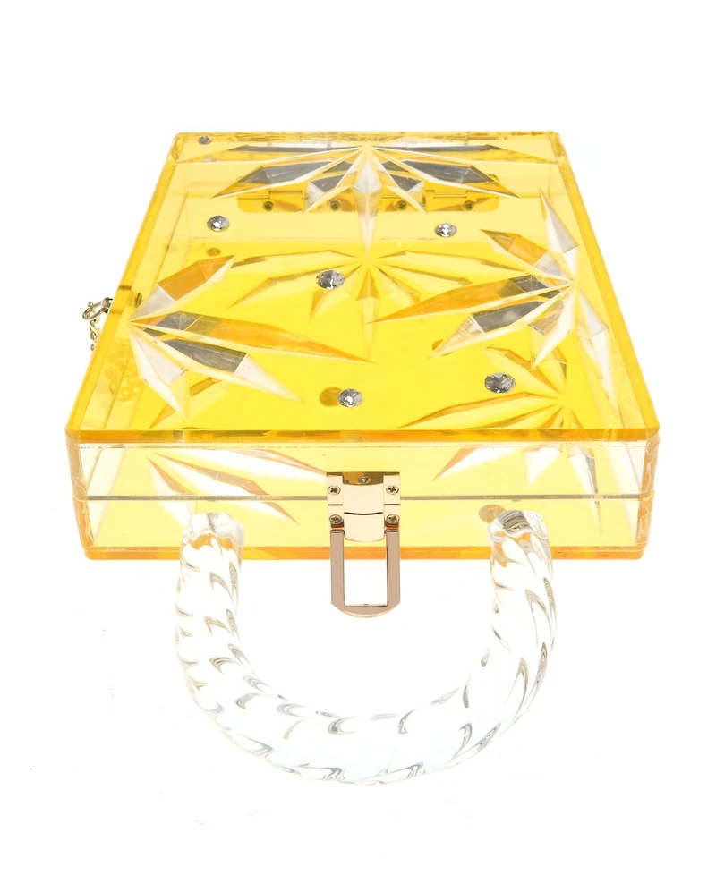 Women's Top Handle Amber Hock Cut to Clear Lucite Acrylic Handbag
