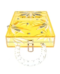 Women's Top Handle Amber Hock Cut to Clear Lucite Acrylic Handbag