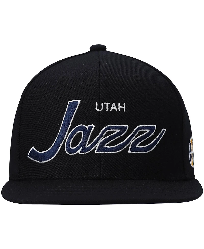 Men's Mitchell & Ness Black Utah Jazz Hardwood Classics Script 2.0 Snapback Hat