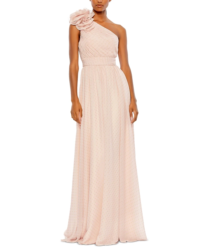 Mac Duggal Women's Polka Dot Ruffled One Shoulder Gown