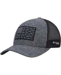 Men's Columbia Heathered Charcoal, Black Pfg Fish Flag Coolmax Trucker Snapback Hat