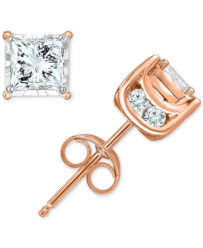 TruMiracle Diamond Princess Stud Earrings (3/4 ct. t.w.) 14k White Gold, Gold or Rose