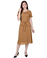 Ny Collection Womens Short Sleeve Belted Swiss Dot Dress