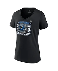 Women's Fanatics Black Kansas Jayhawks 2022 Ncaa Men's Basketball National Champions Half-Court Ring V-Neck T-shirt