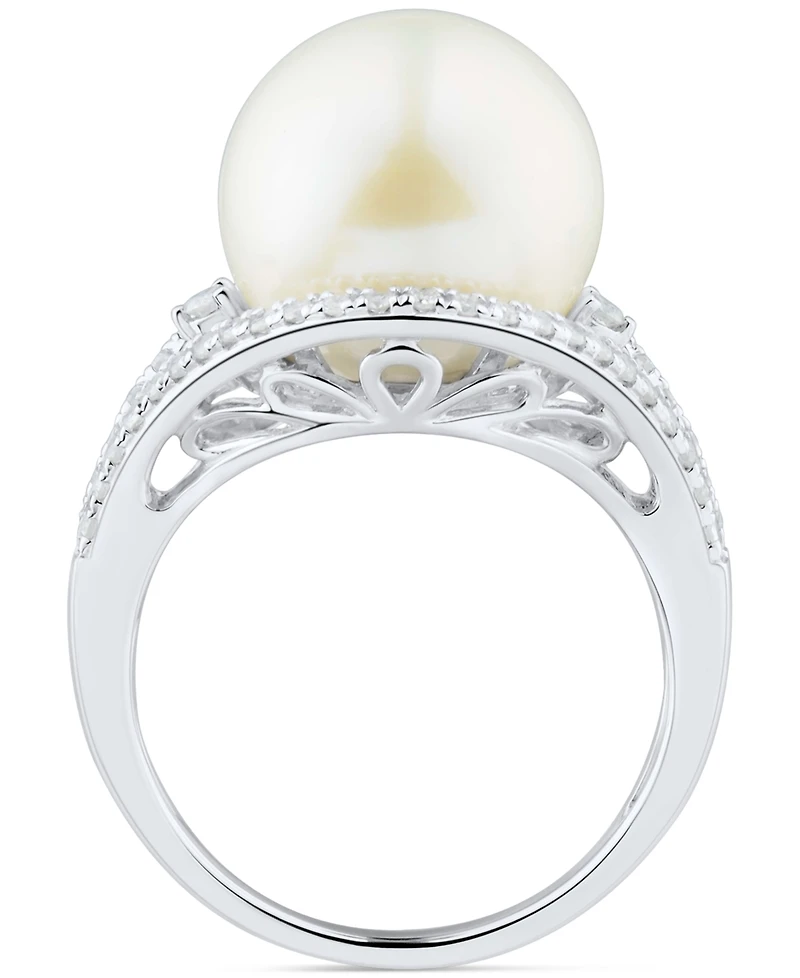 Honora Cultured White Ming Pearl (11-13mm) & Diamond (1/3 ct. t.w.) Ring 14k Gold