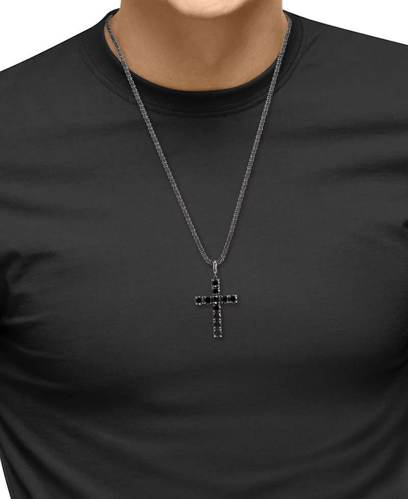 Effy Men's Black Spinel 22" Pendant Necklace in Black Rhodium-Plated Sterling Silver