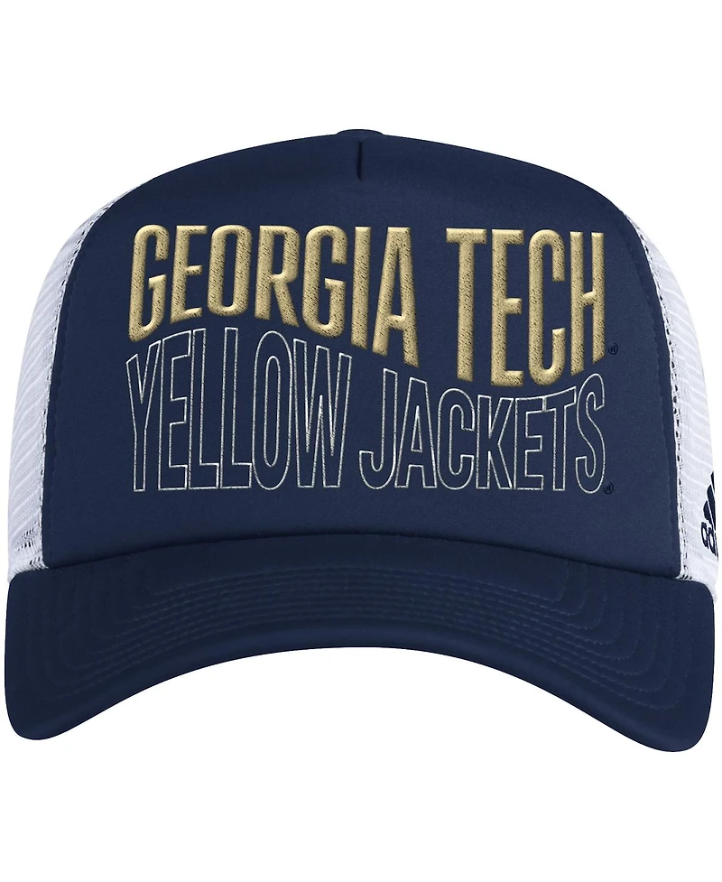 Men's adidas Navy and White Georgia Tech Yellow Jackets Wave Foam Trucker Snapback Hat