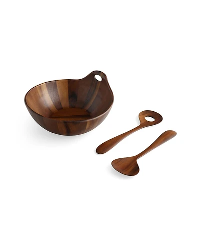 Portables Wood Salad Bowl with Servers 3 Piece Set