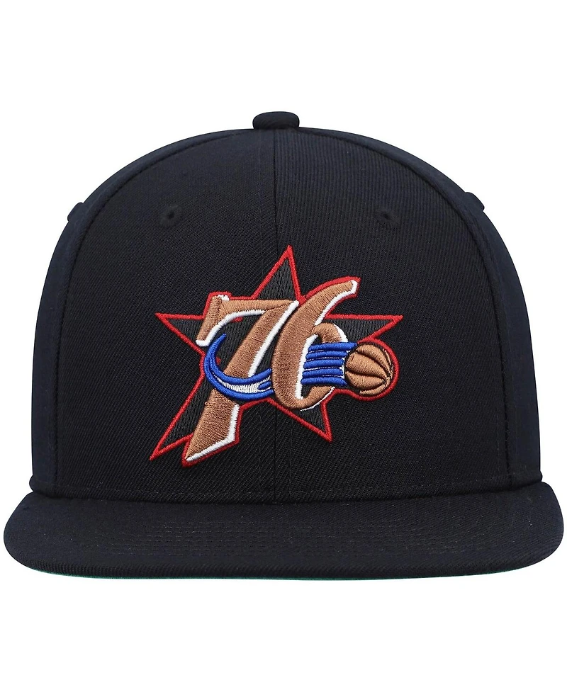 Men's Mitchell & Ness Black Philadelphia 76Ers Hardwood Classics Team Ground 2.0 Snapback Hat